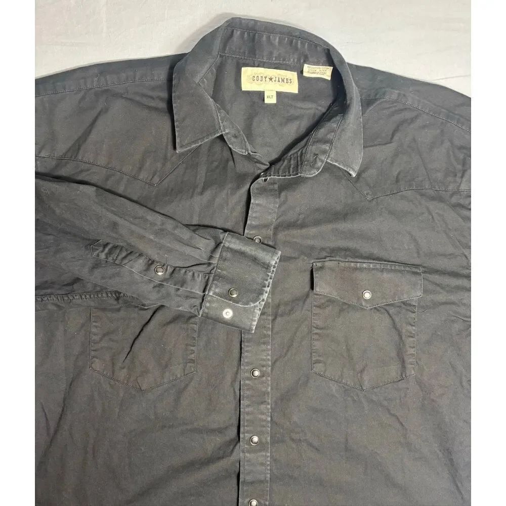 Cody James Mens XL Western Shirt Black Long Sleeve Pearl Snap Button Up